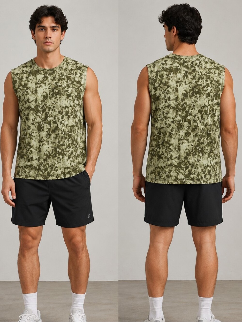 Men's XL Sleeveless Performance Tank Top Green Camo Athletic Workout Shirt  NWT